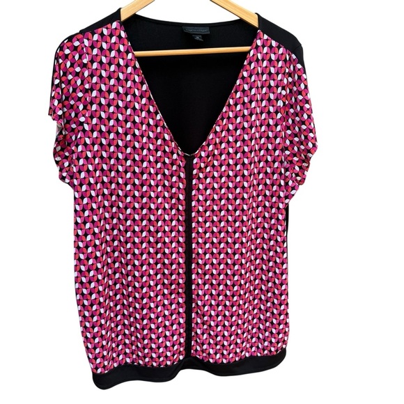 Worthington Womens Stretch Knit Art Deco Print Tunic Top Blouse Size 1X Office - Picture 1 of 9